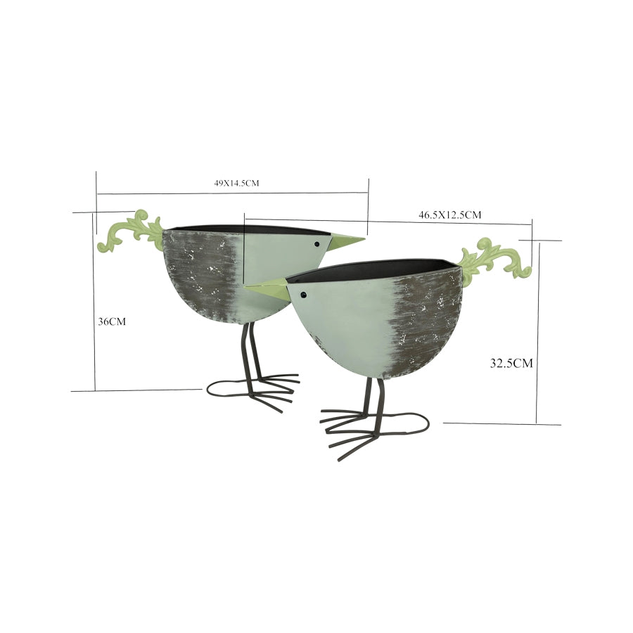 Set 2 Green Bird Planters / Storage 49cm
