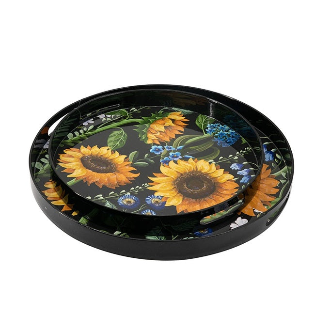 Set 2 Sunflower Decorative Round Trays 45cm