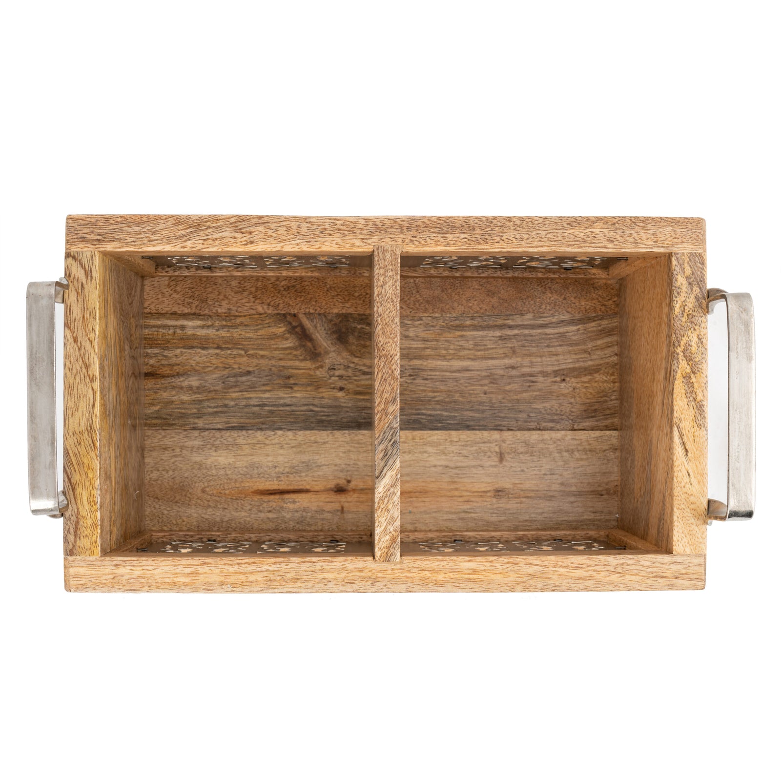 Handcrafted Mango Wood Cutlery / Storage Caddy Two Division 20cm