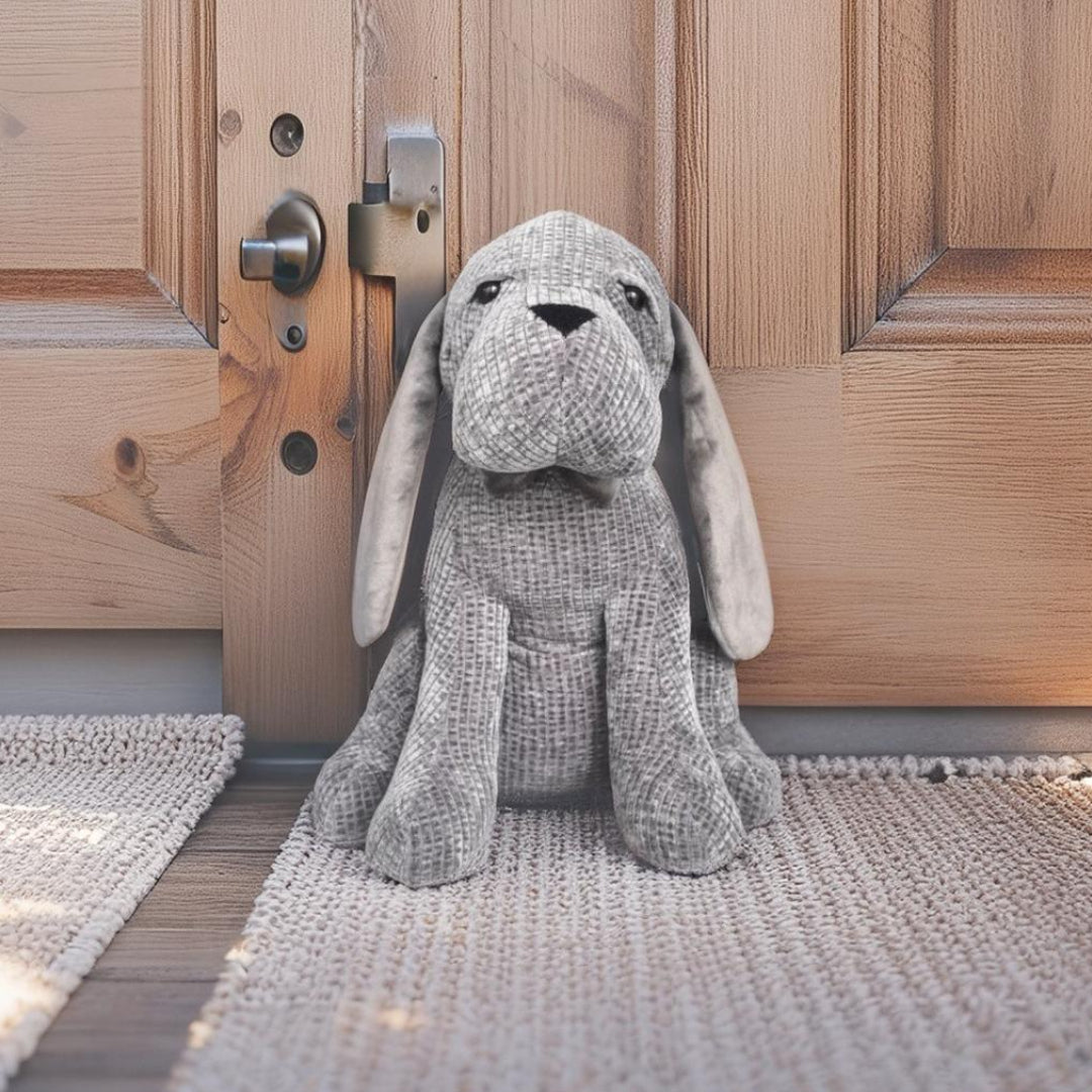 Grey Fabric Long-Eared Dog Door Stopper 27cm