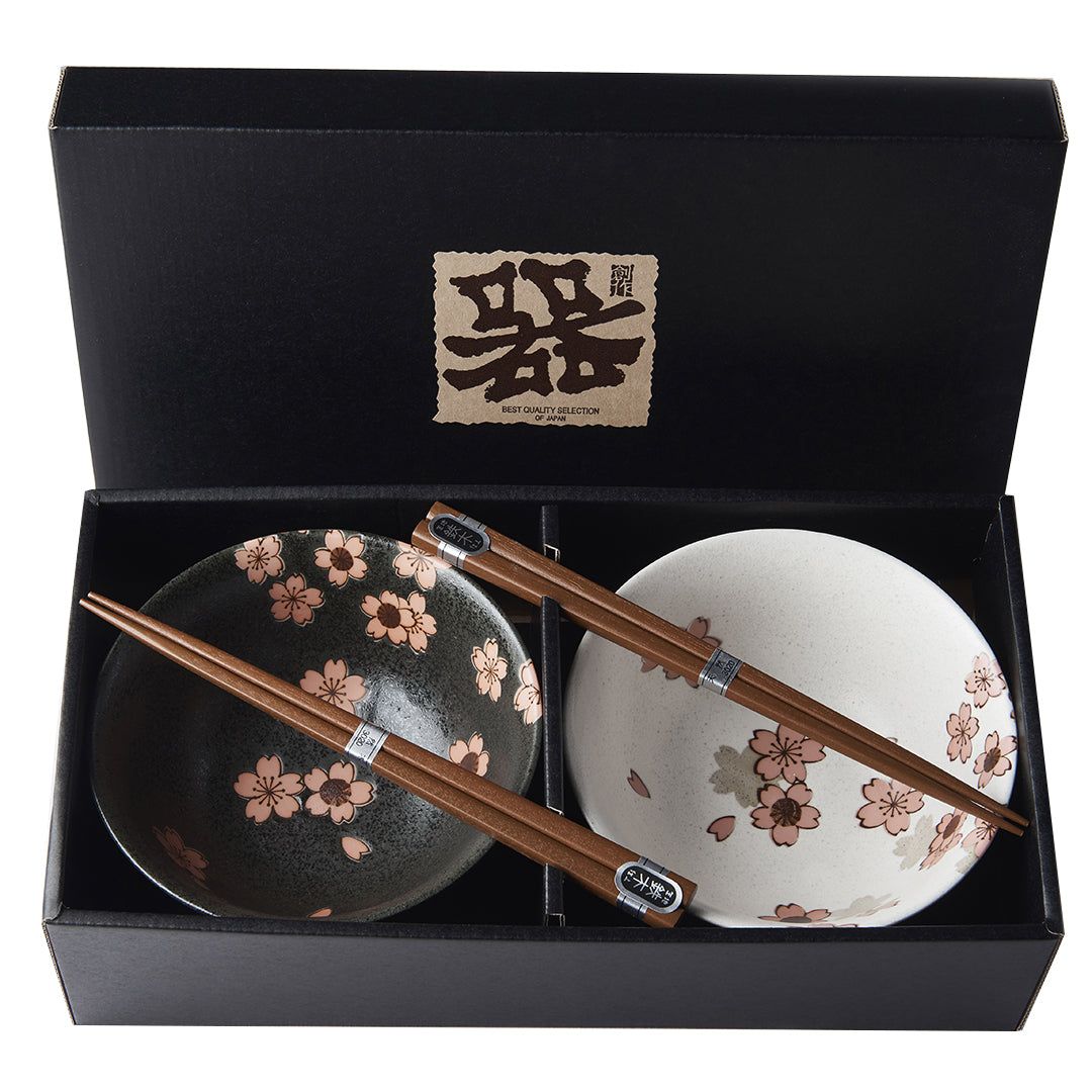 Bowl Set 2pcs with Chopsticks Cherry Blossom Design