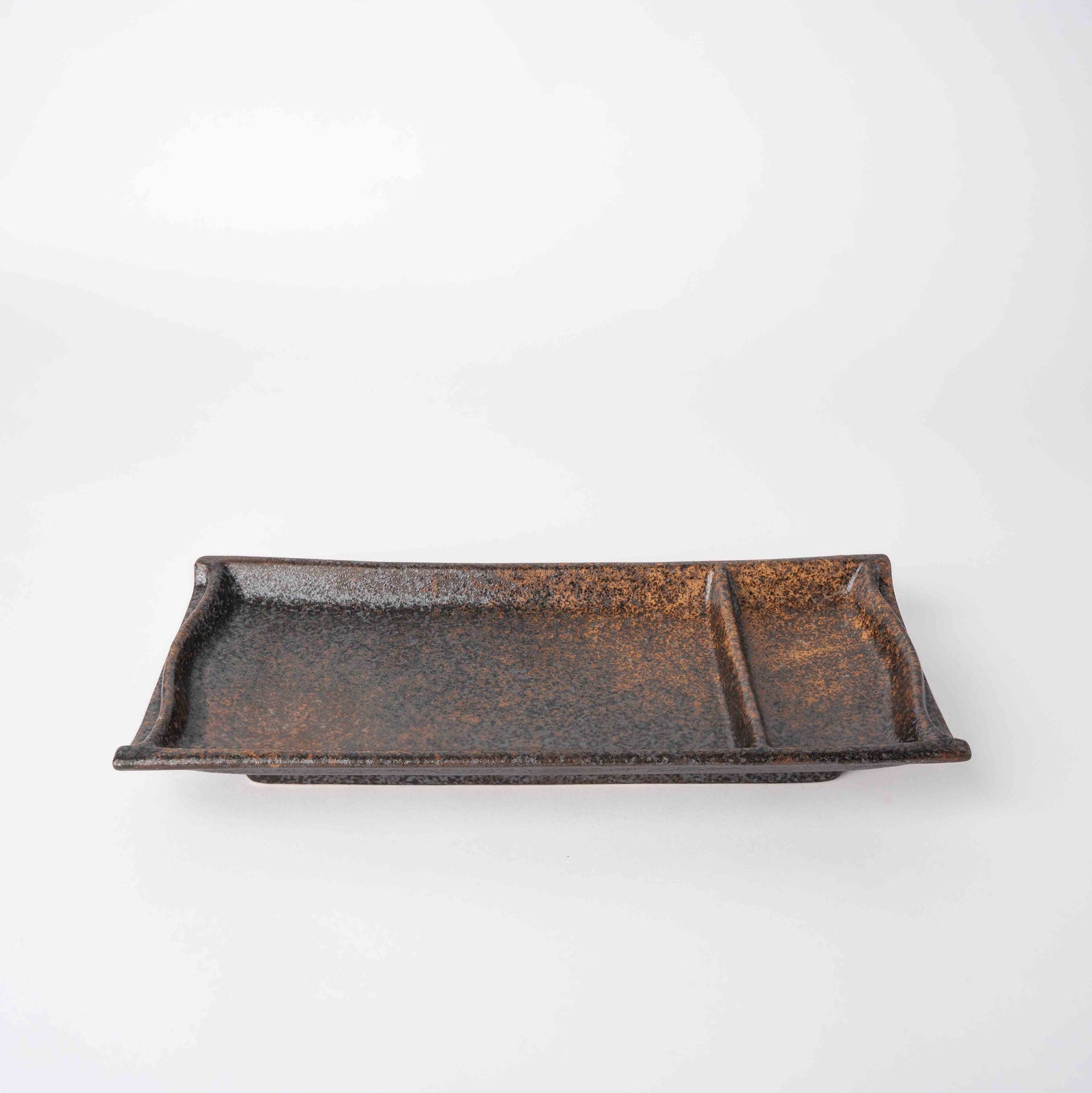 Sushi Plate Inbuilt Sauce Dish 21cm Mottled Earth Glaze