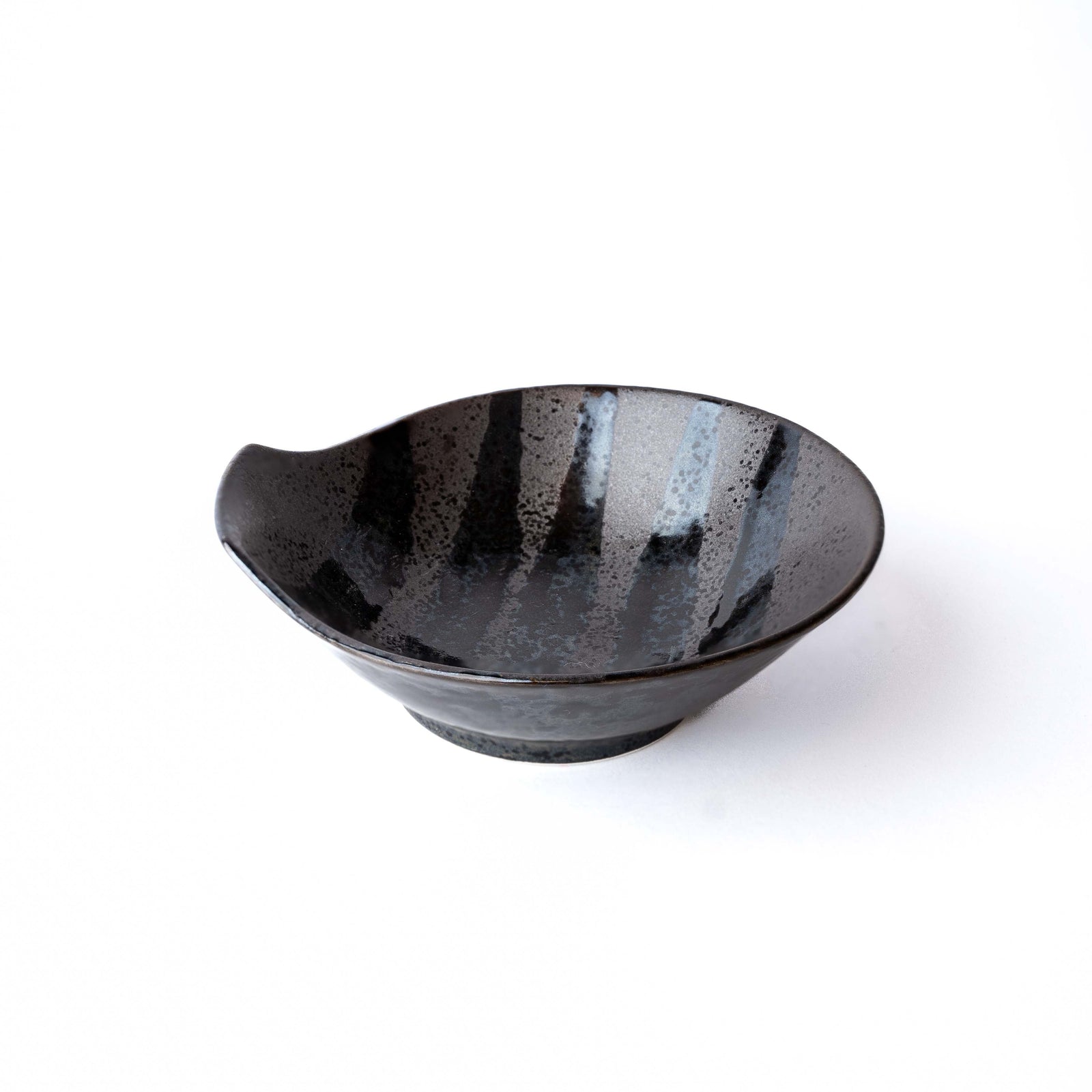 Bowl with Handle 13cm Black Stripes On Gunmetal Glaze