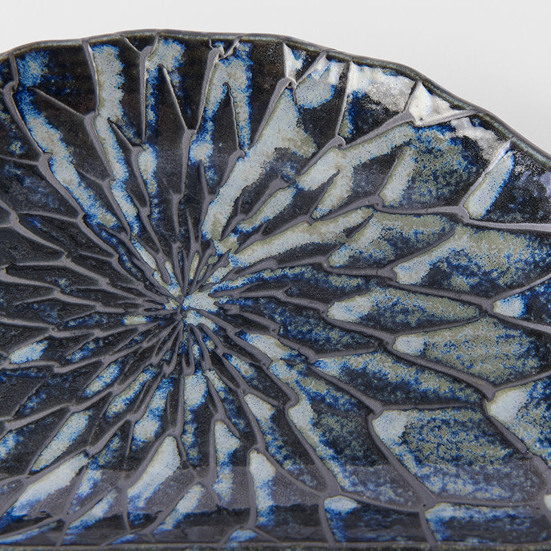 Plate D Shaped 21cm Indigo Blue Design