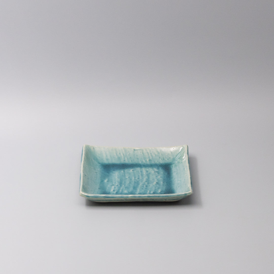 Plate Square 17cm Crackle Turquoise Glaze