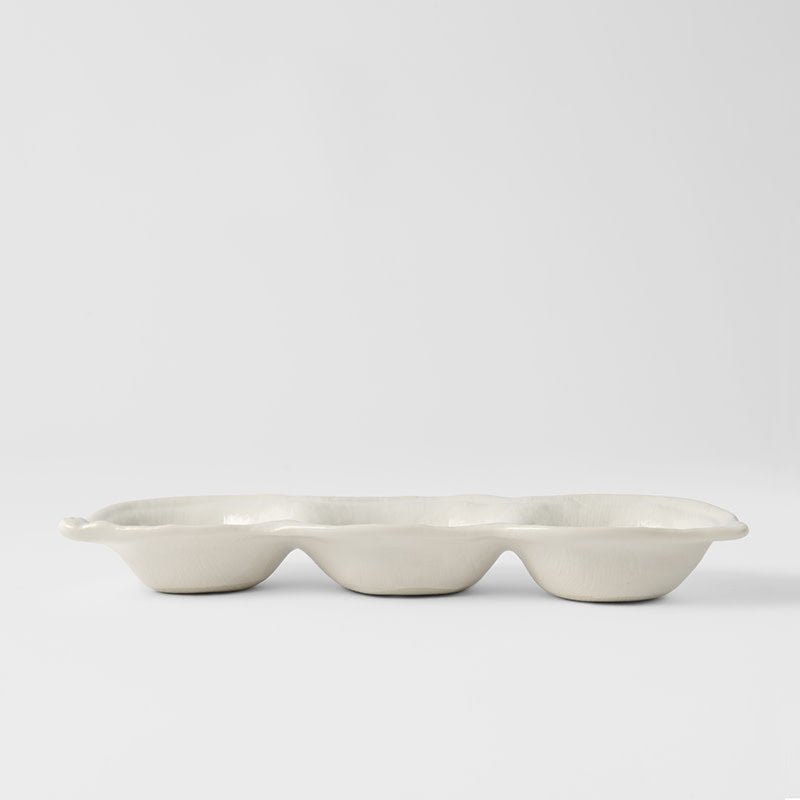Edamame Triple Pod Dish 200ml Matte White Glaze