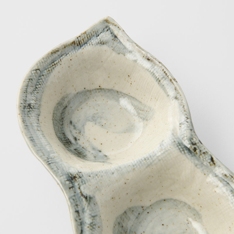 Edamame Triple Pod Dish 200ml Blue White Glaze