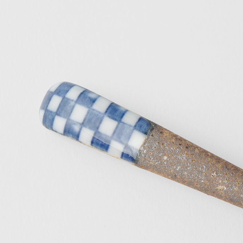 Spoon Small Bisque Indigo Checkerboard