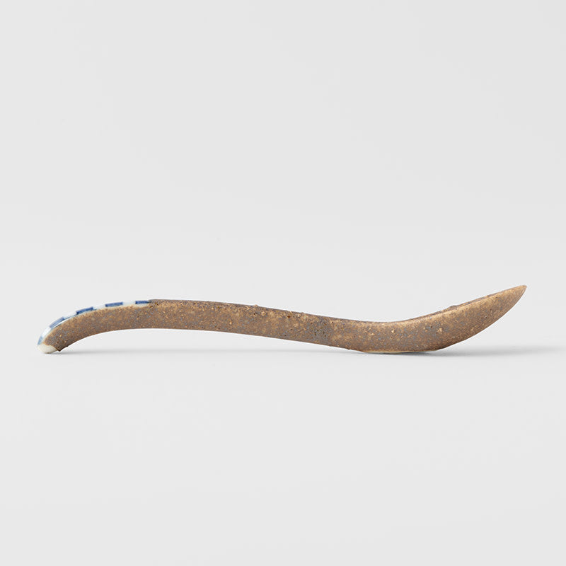 Spoon Small Bisque Indigo Checkerboard