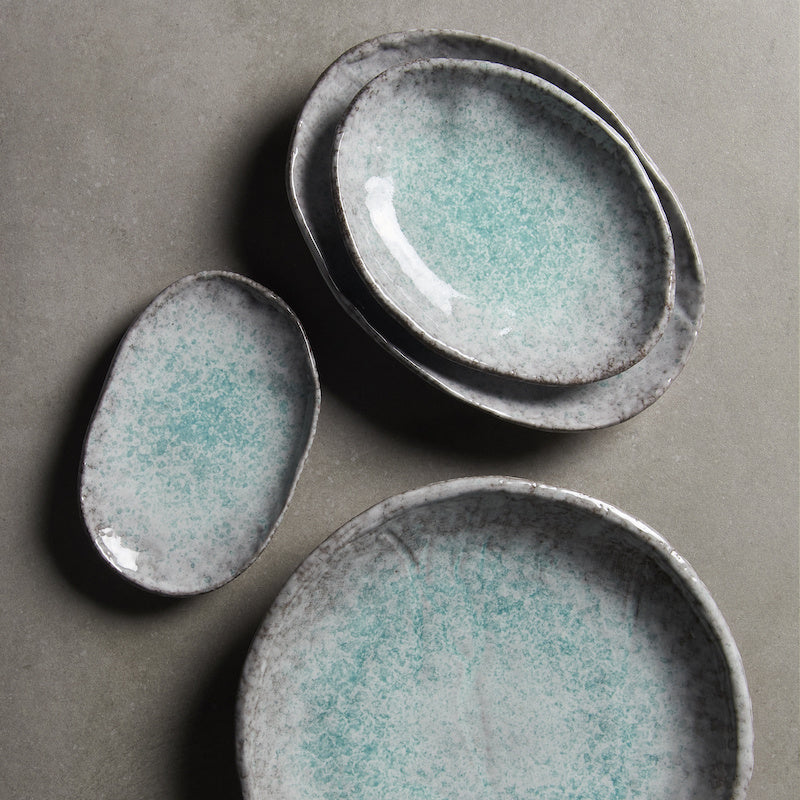 Plate Oval 30cm Aqua Splash Glaze