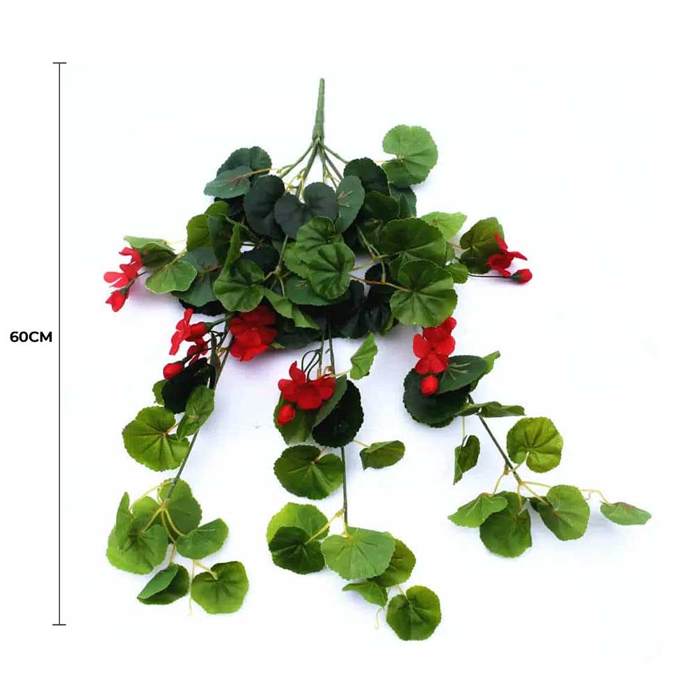 Artificial Geranium Hanging Bush with Red Flowers 60cm