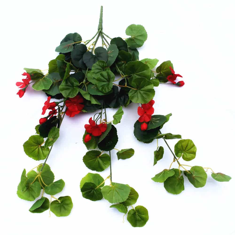 Artificial Geranium Hanging Bush with Red Flowers 60cm