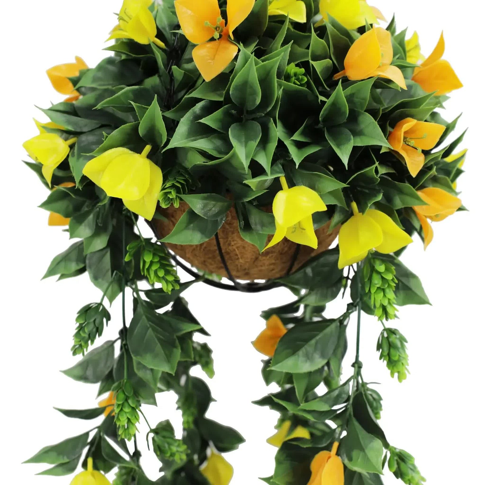 Artificial Hanging Basket Orange and Yellow Bouganvillea 30cm x 80cm Long UV Resistant
