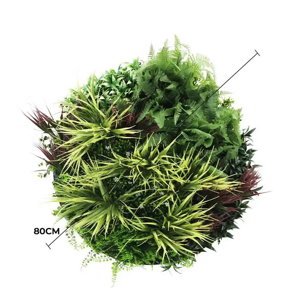 Slimline Artificial Green Wall Disc Art 80cm Grassy Fern UV Resistant (White)