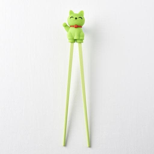 Maneki Trainer Chopsticks Lucky Cat in Green