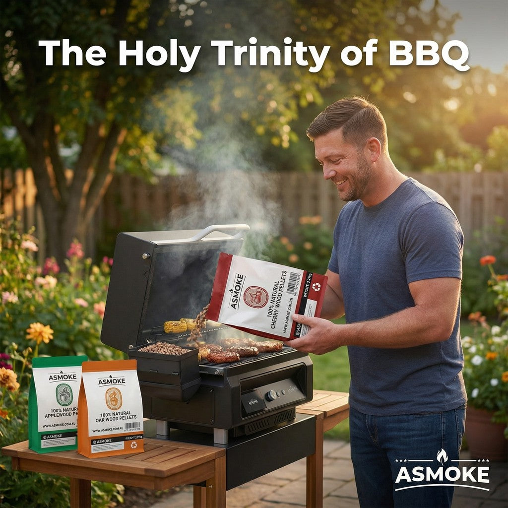ASMOKE 3-Piece Premium Wood Pellet Variety Pack - Oak, Cherry & Apple (3 x 2.27kg Bags)