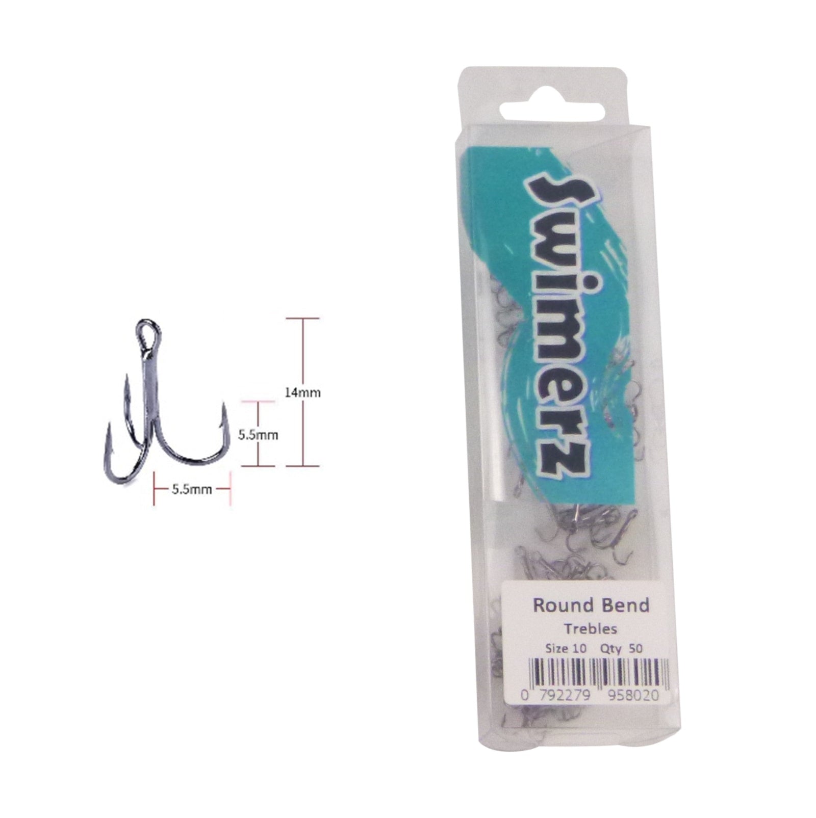 Swimerz Round Bend Trebles Size 10, 50 pack