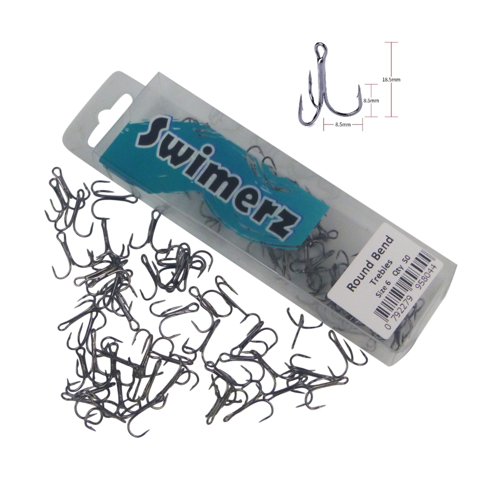 Swimerz Round Bend Trebles Size 6, 50 pack