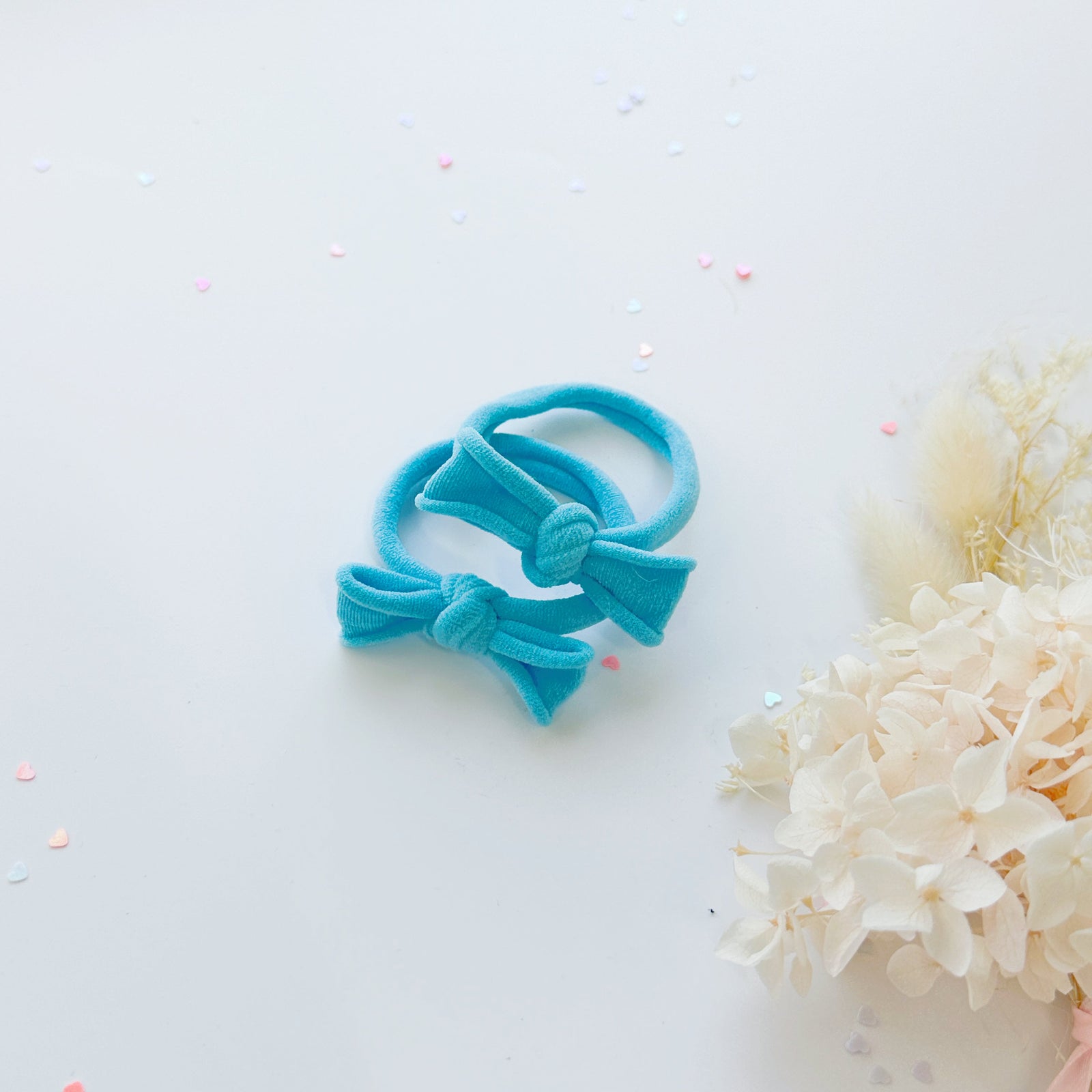 Handmade Simple Bow metal free hair ties -Sky - 1 Pairs - Pastel Green