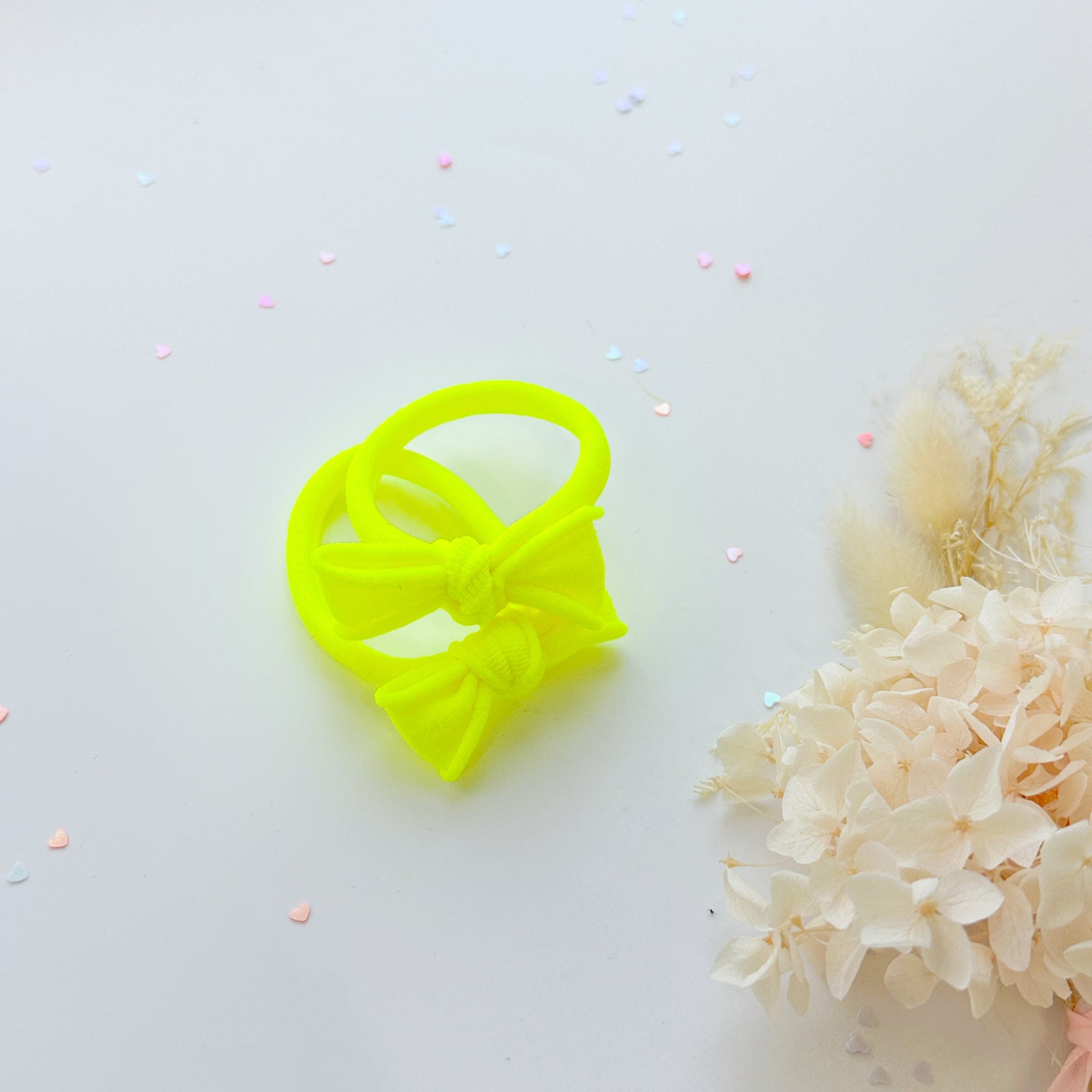 Handmade Simple Bow metal free hair ties - Neon - 3 Pairs Neon colour