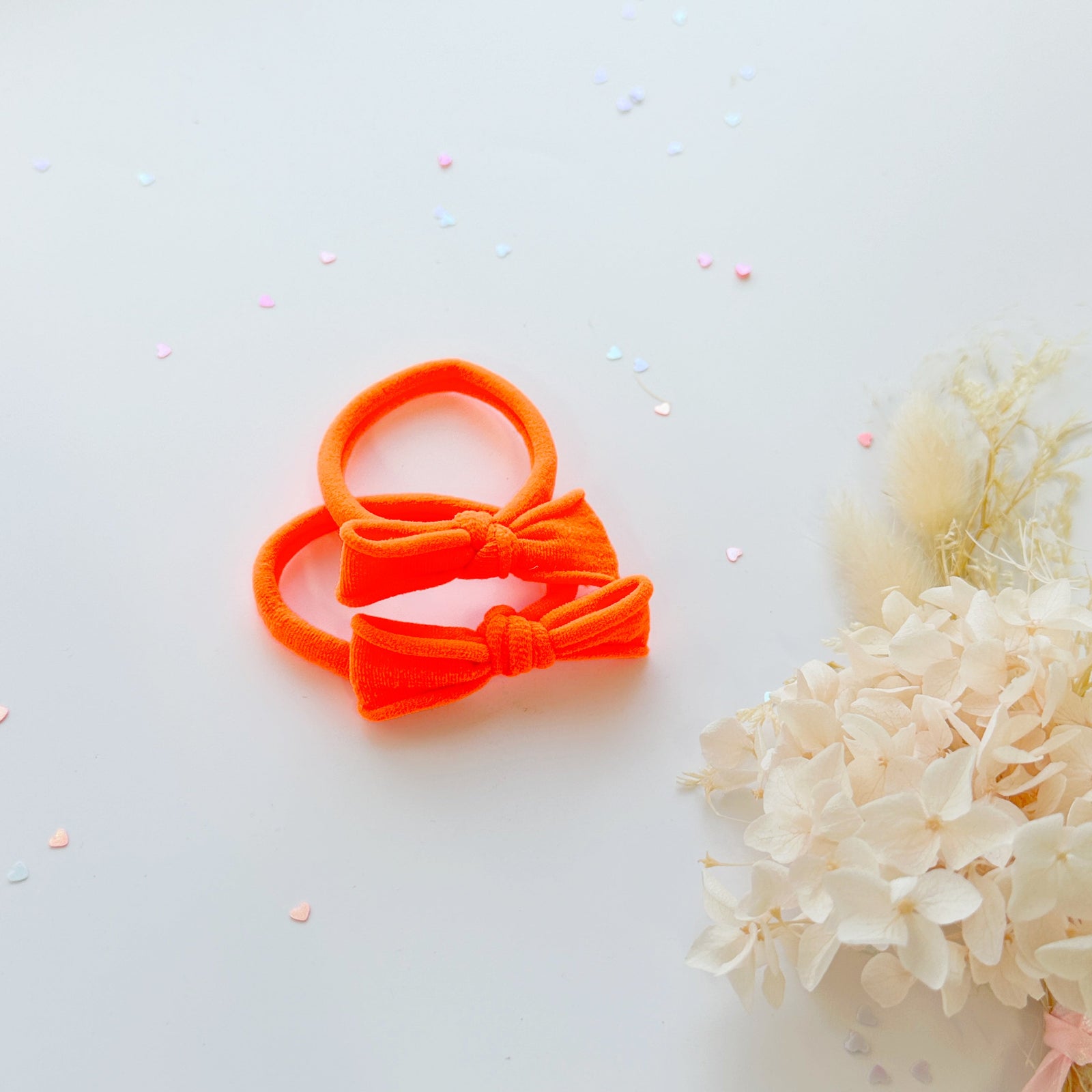 Handmade Simple Bow metal free hair ties - Neon - 3 Pairs Neon colour