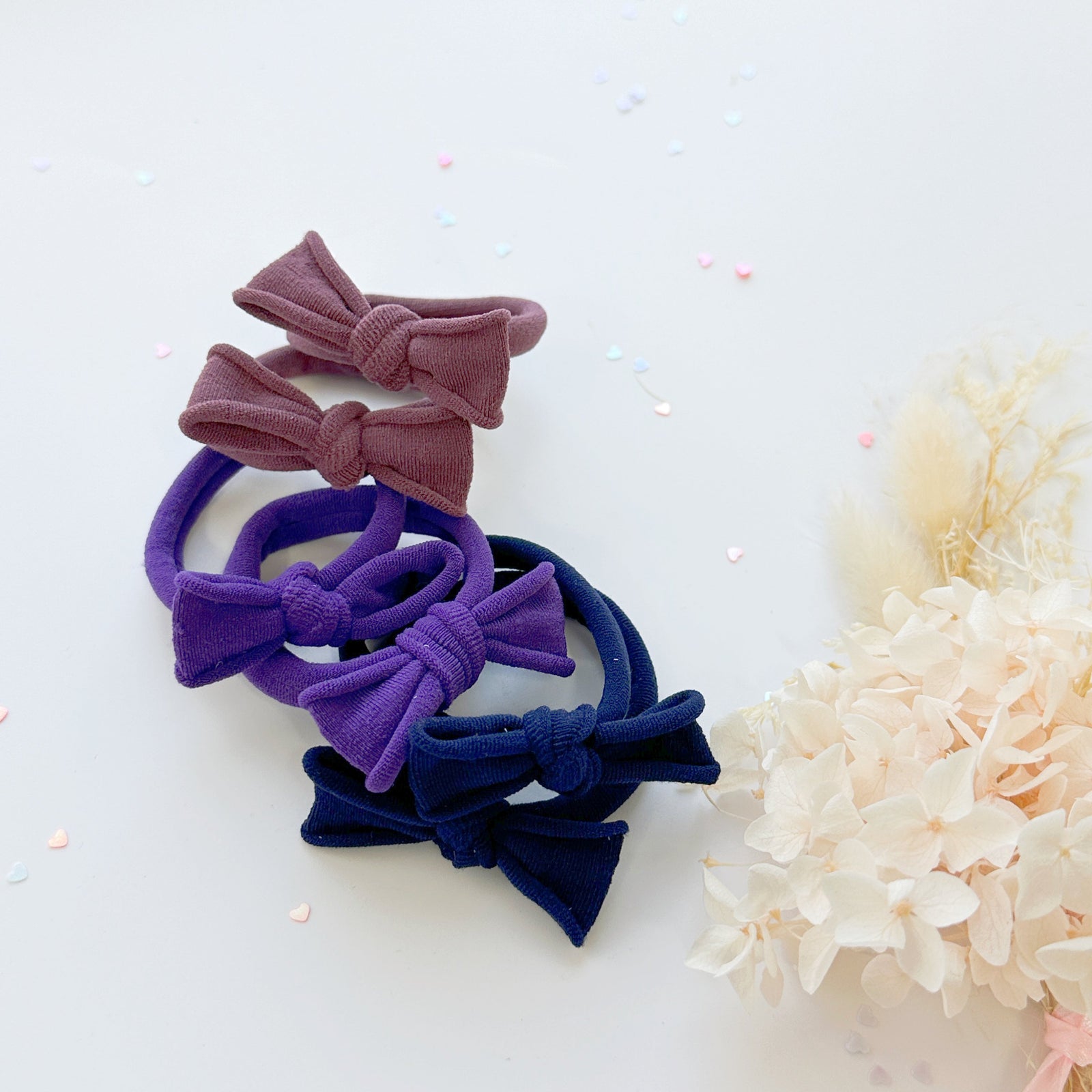 Handmade Simple Bow metal free hair ties - Violet - 3 Pairs Violet colour