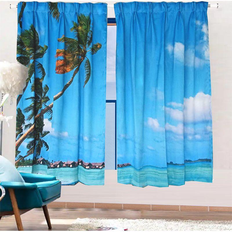 Sea View 3D Printing Blockout Curtains 2x130x160cm PINCH PLEAT Fabric Seascape