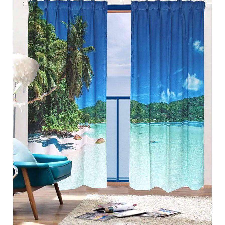 Sea View 3D Printing Blockout Curtains 260x213cm PINCH PLEAT Fabric Seascape