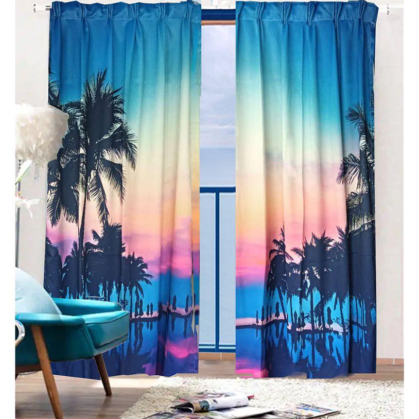 Sea View 3D Printing Blockout Curtains 260x213cm PINCH PLEAT Fabric Seascape