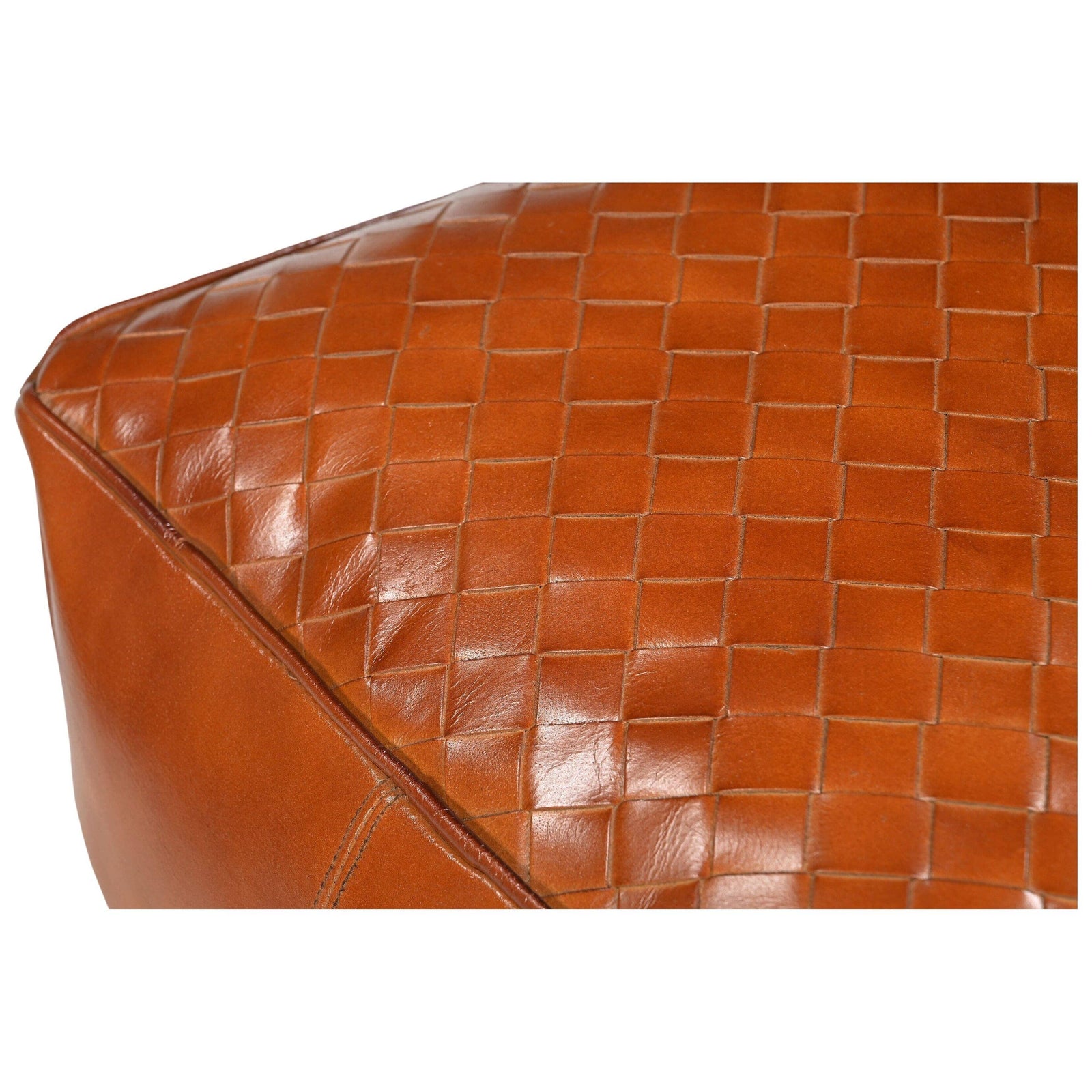 SQUARE LATTICED LEATHER OTTOMAN