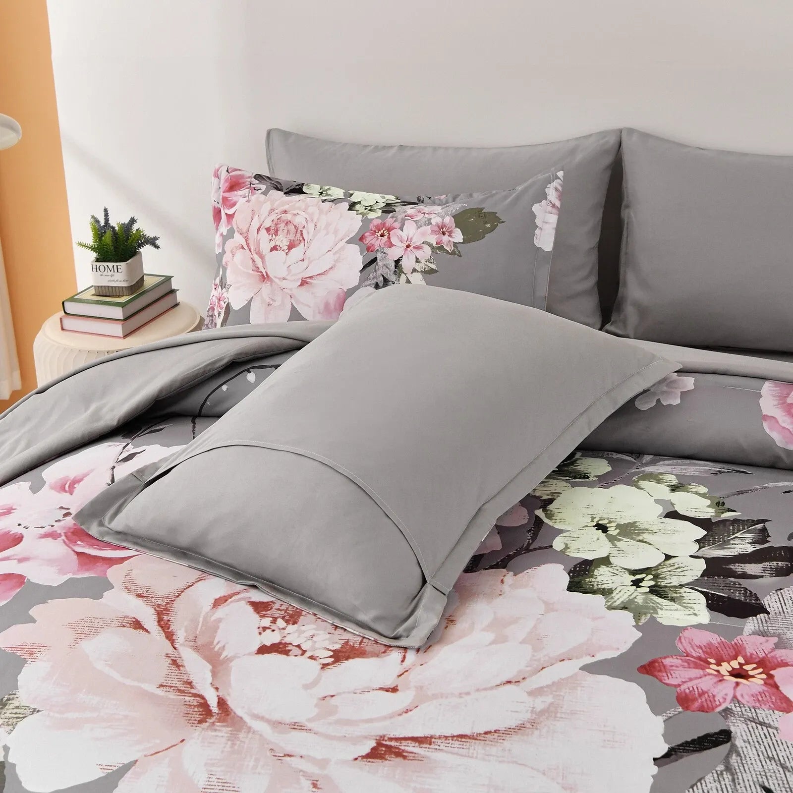 Grey Blush Peony Garden Comforter Quilted Doona Set