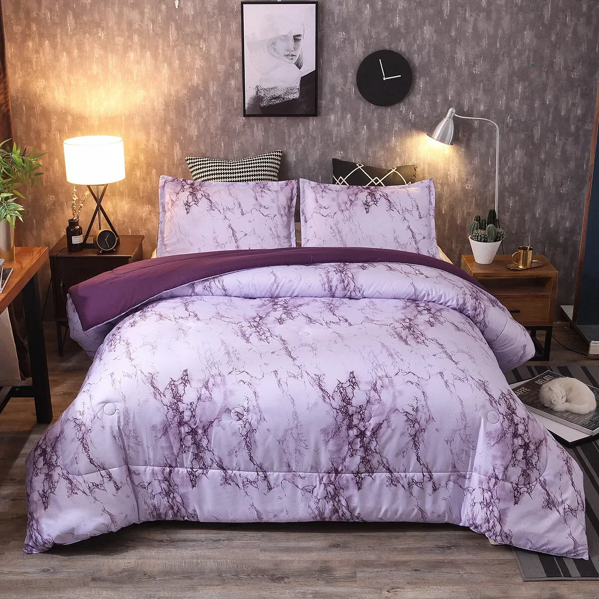 Purple Marble Whisper Comforter Quilted Doona Set