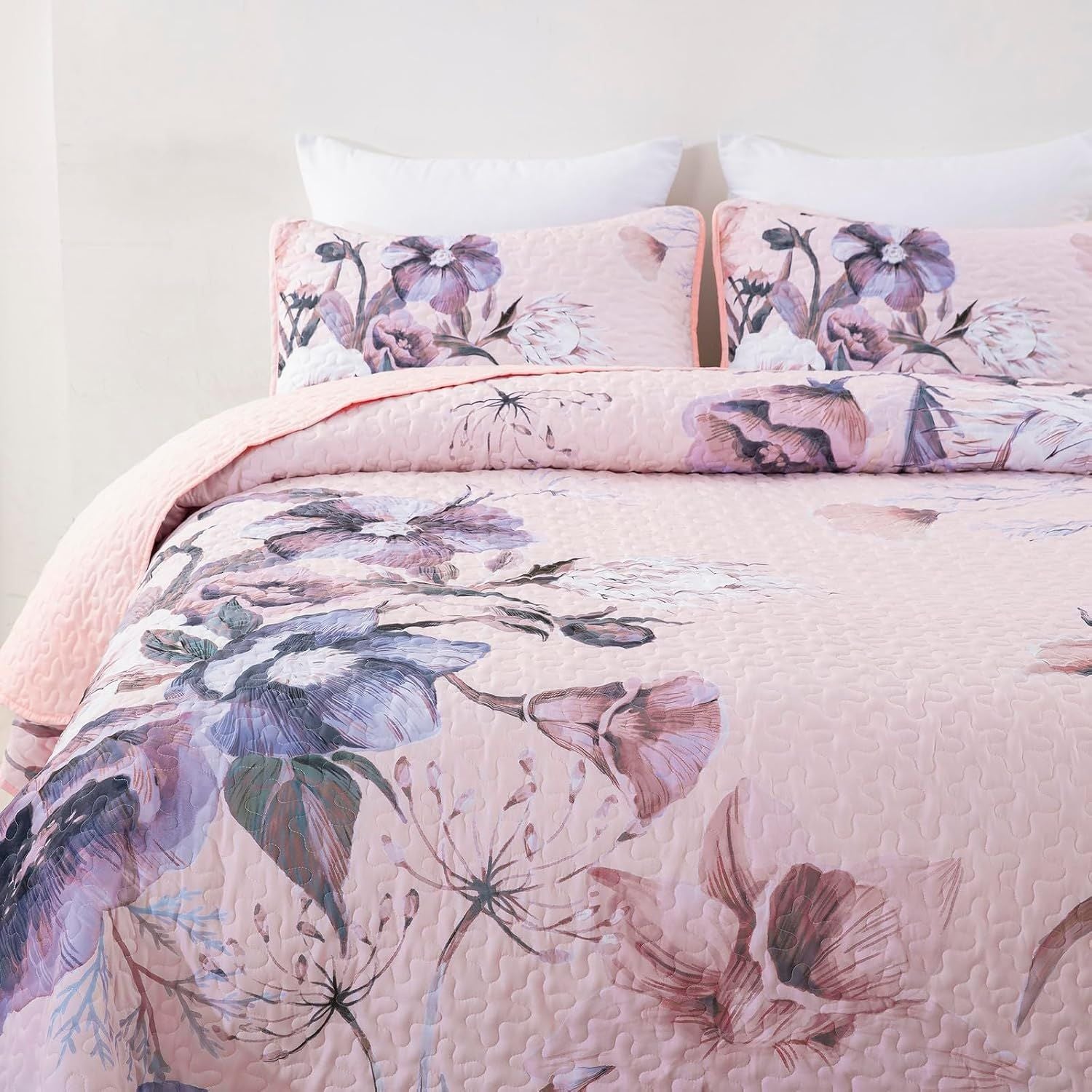 Pink Floral Dream Bedspread Coverlet 3 Piece Set