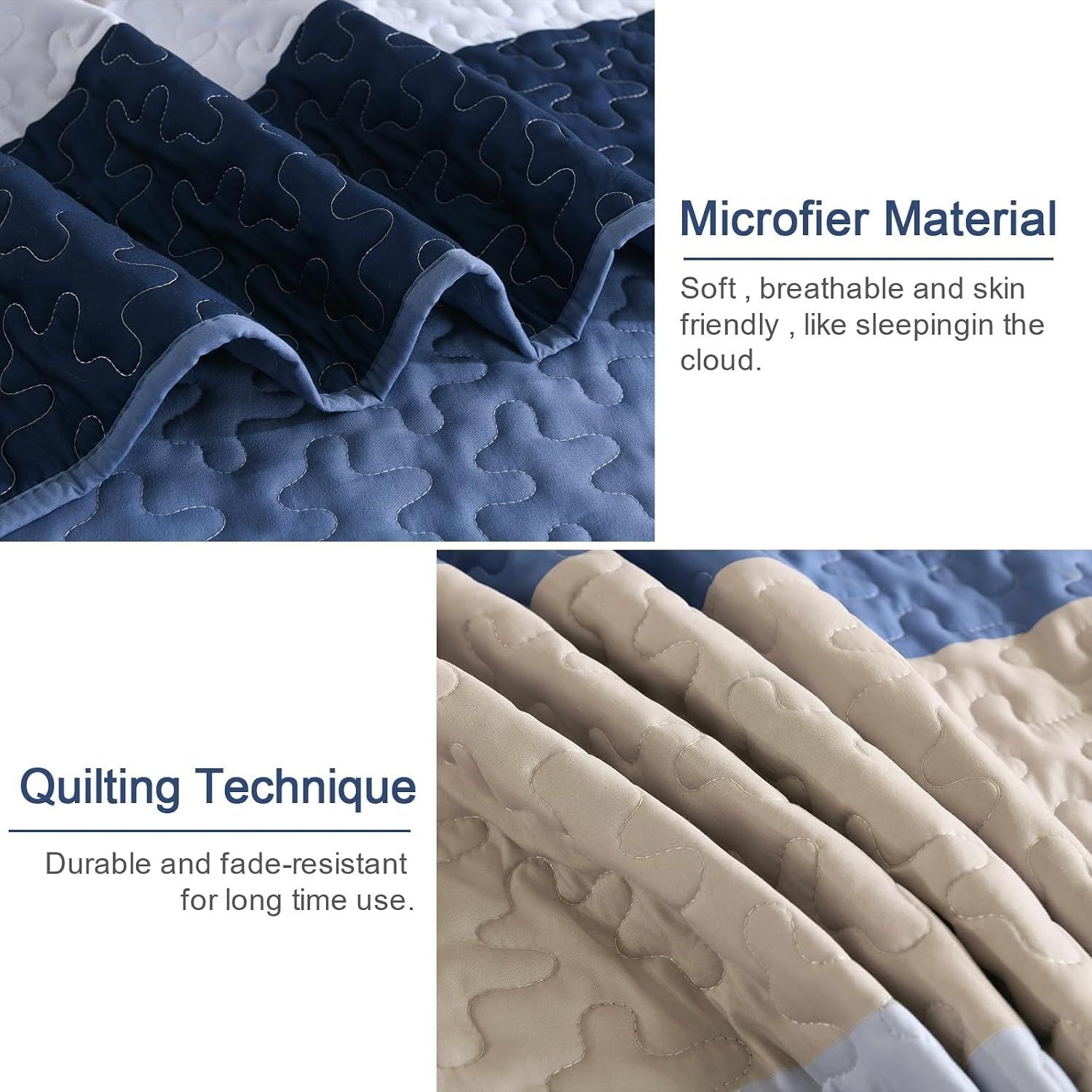 Blue Stripe Patchwork Majesty Bedspread Coverlet 3 Piece Set
