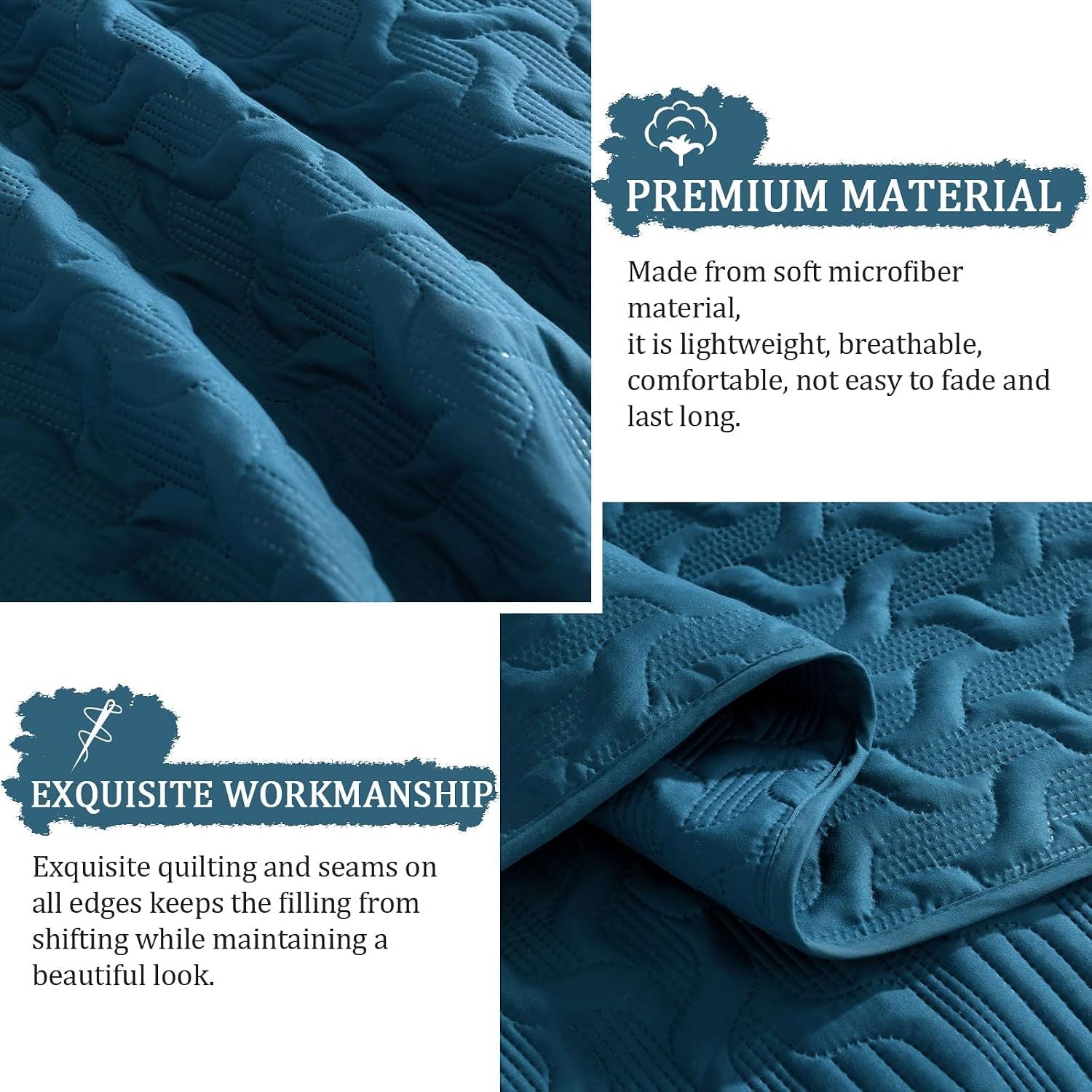 Teal Blue Wave Dream Bedspread Coverlet 3 Piece Set