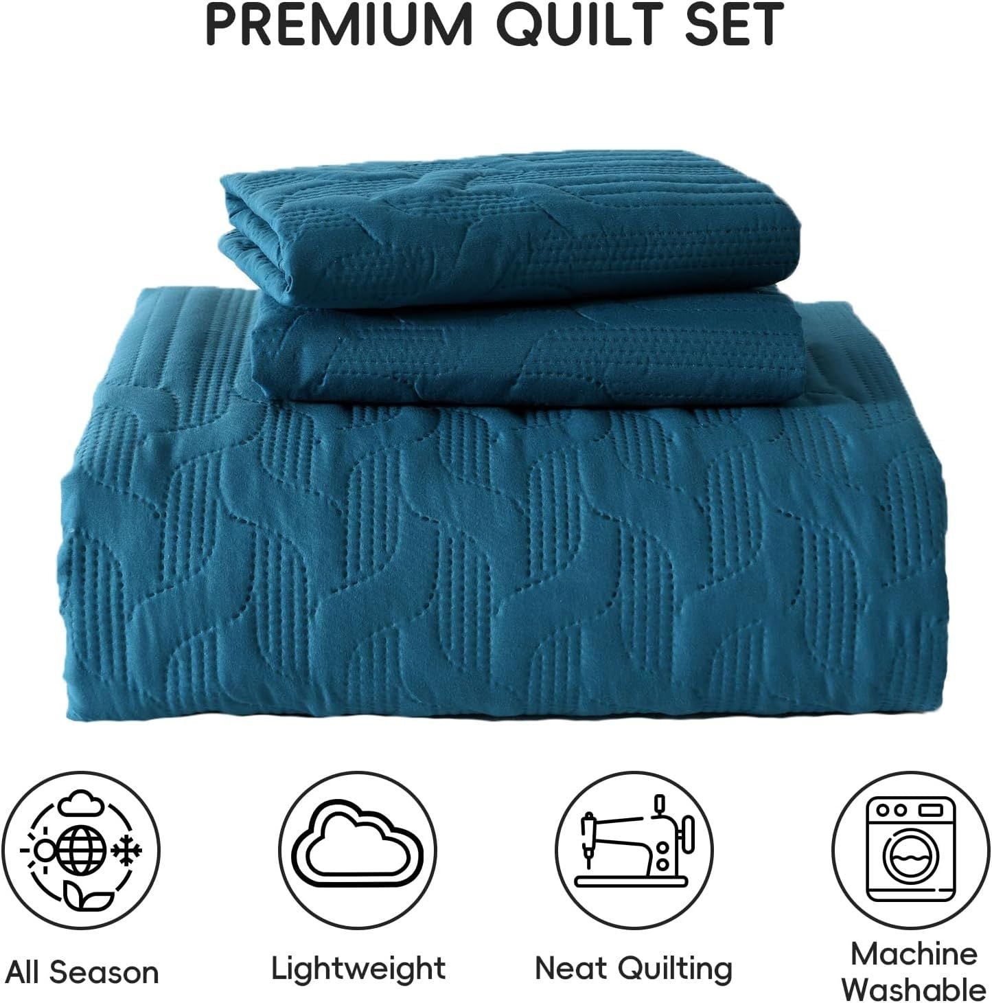 Teal Blue Wave Dream Bedspread Coverlet 3 Piece Set