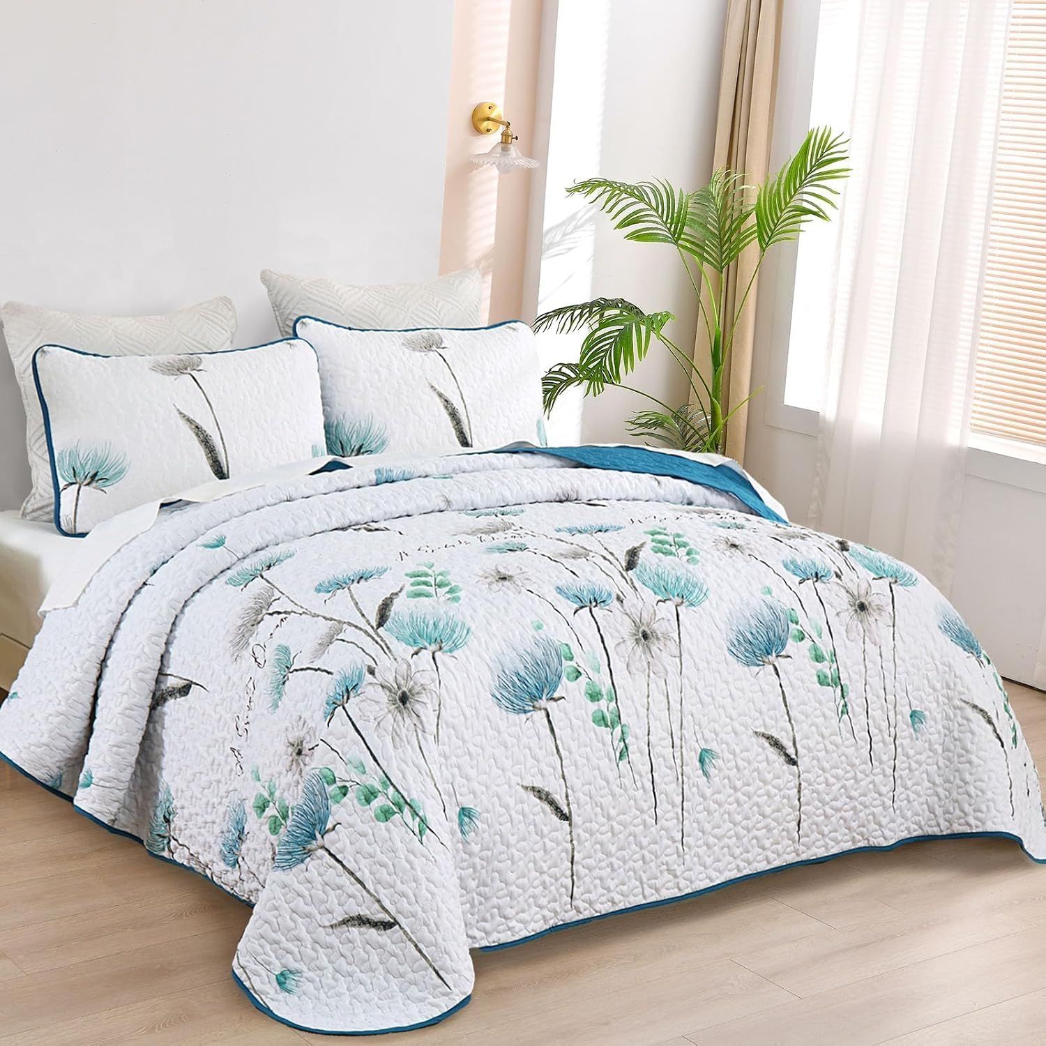 Teal Floral Dream Bedspread Coverlet 3 Piece Set