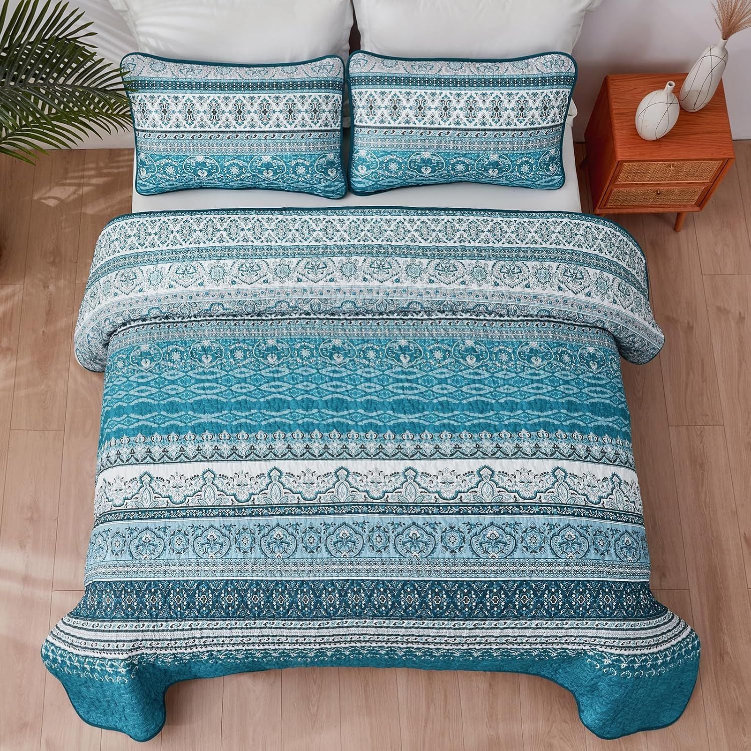 Blue Boho Royale Bedspread Coverlet 3 Piece Set