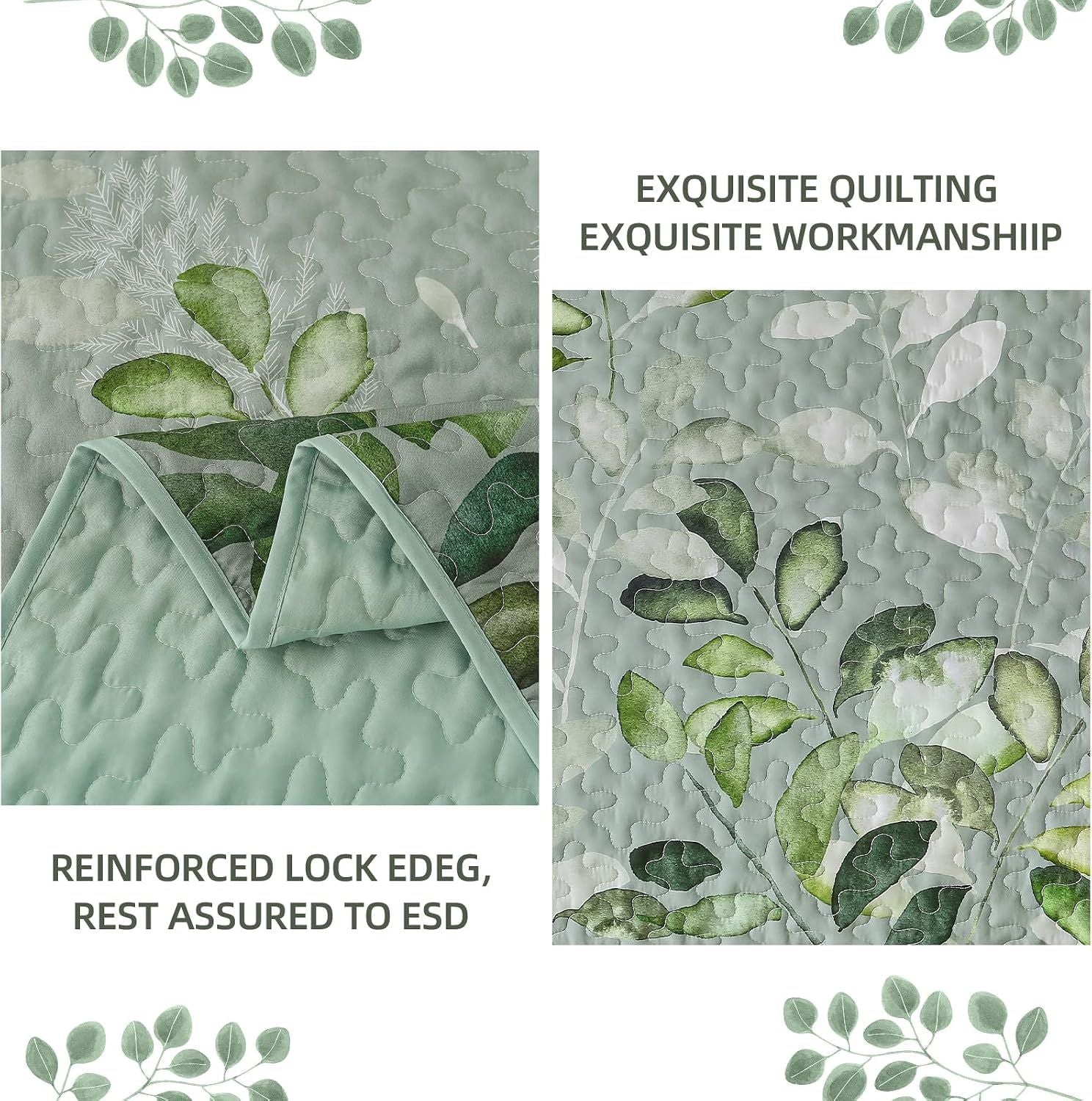 Green Floral Elysian Bedspread Coverlet 3 Piece Set