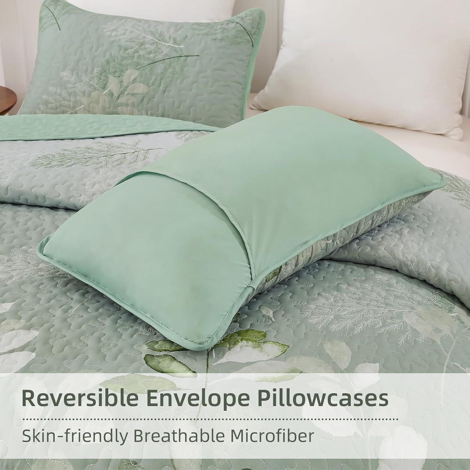Green Floral Elysian Bedspread Coverlet 3 Piece Set