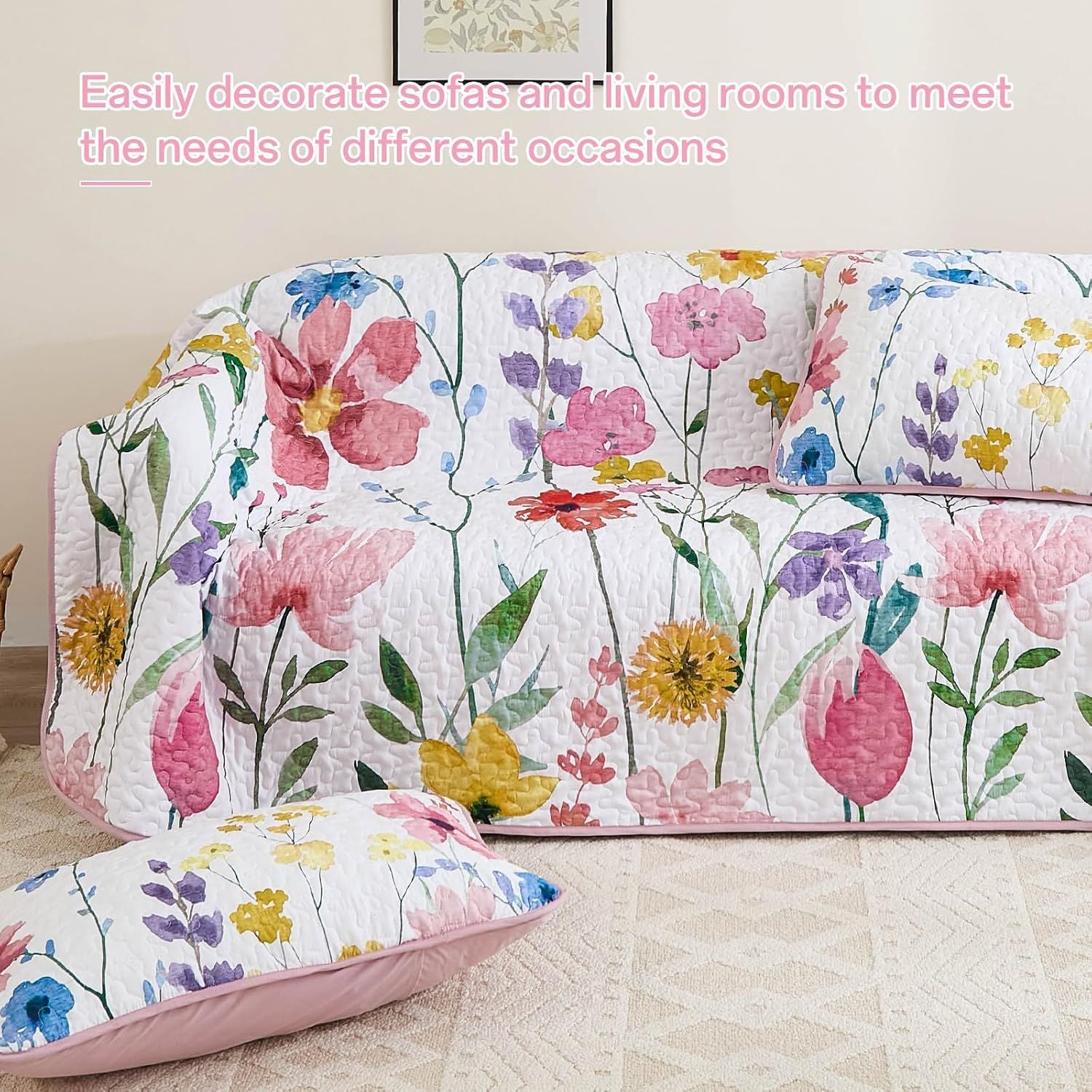 Pink Floral Haven Bedspread Coverlet 3 Piece Set