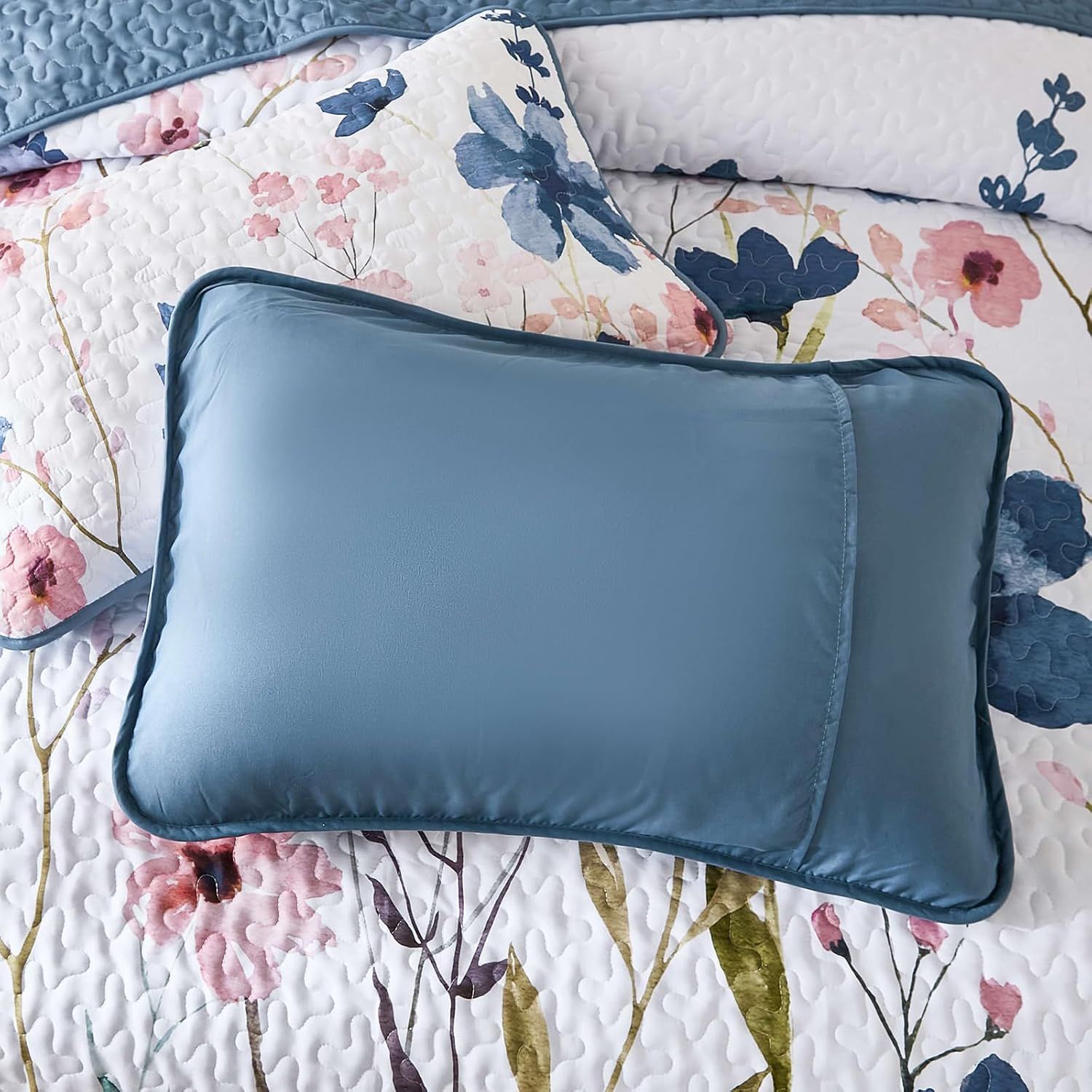 Blue Floral Serenity Bedspread Coverlet 3 Piece Set