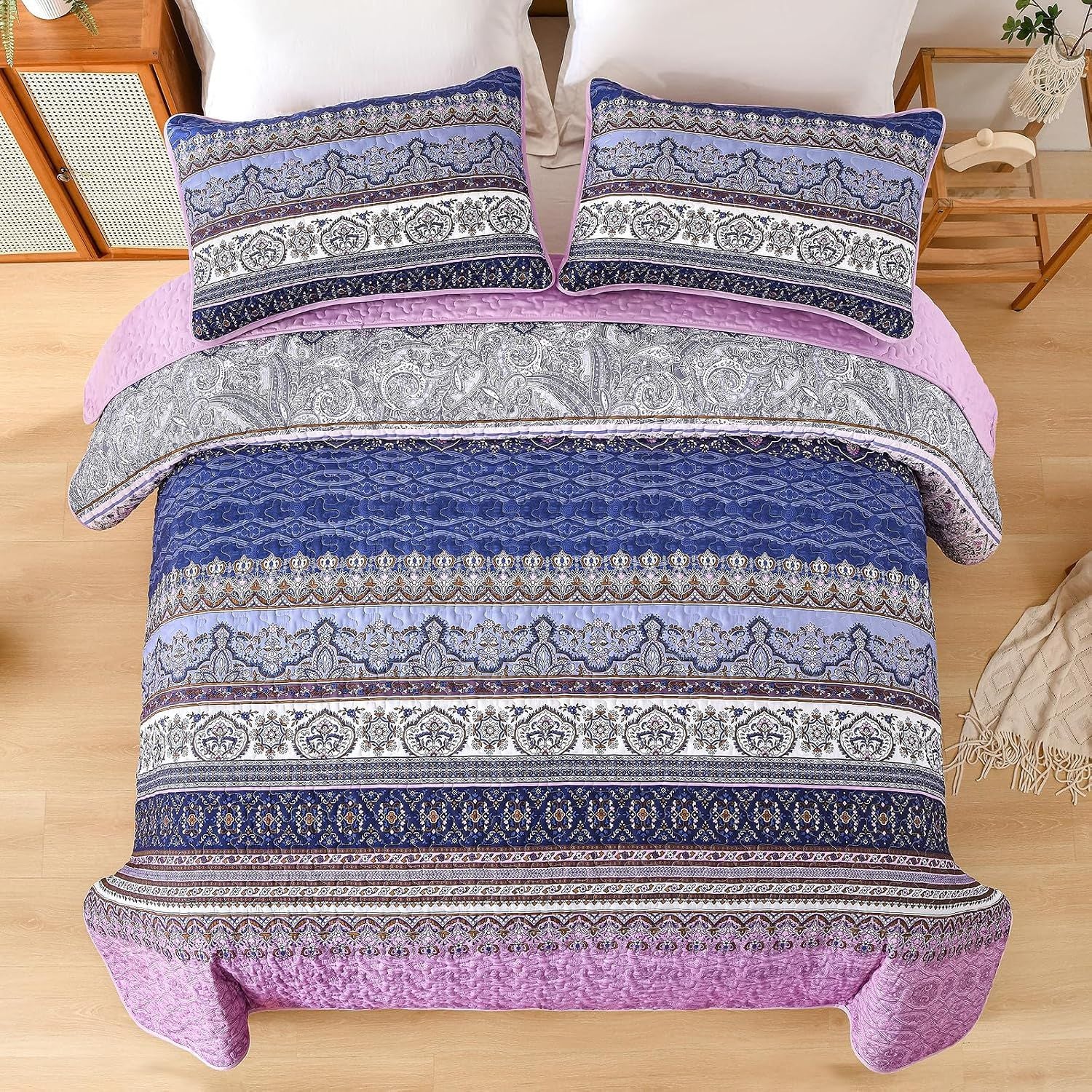 Purple Boho Haven Bedspread Coverlet 3 Piece Set