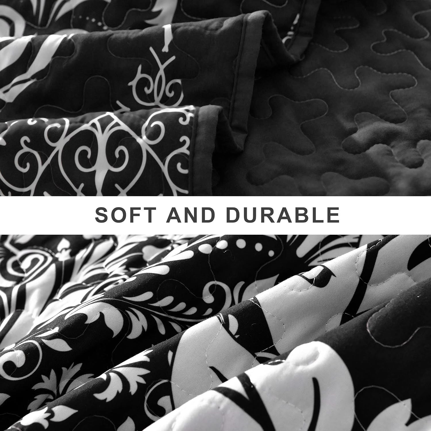 Black Damask Boho Serenity Bedspread Coverlet 3 Piece Set