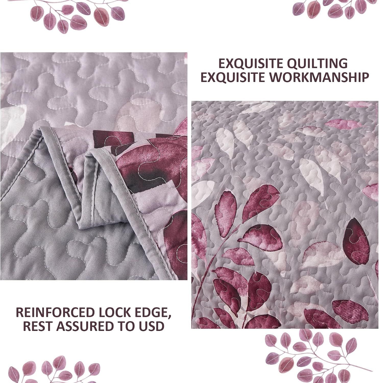 Pink Floral Grove Bedspread Coverlet 3 Piece Set