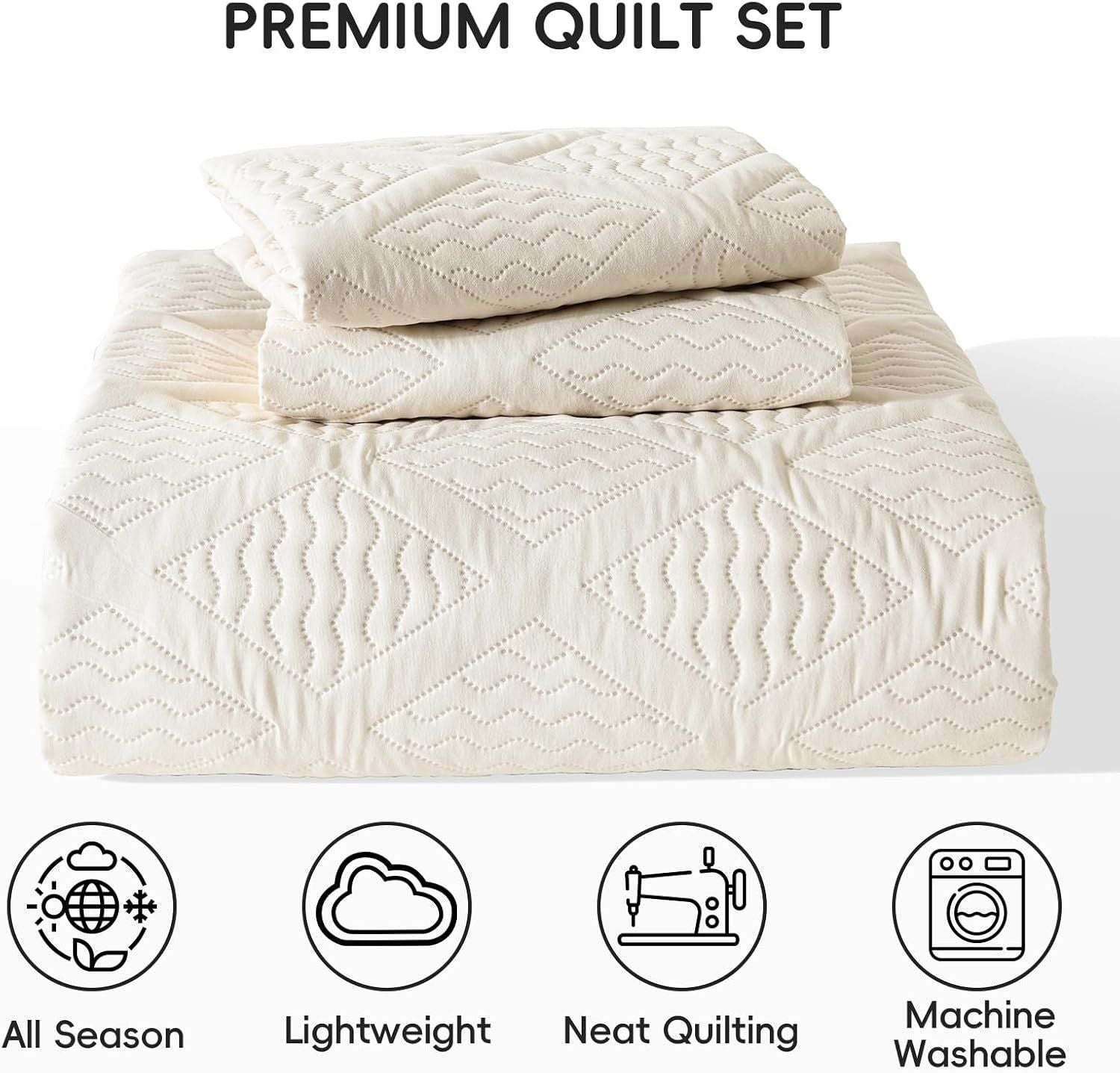 Beige Quilted Royale Bedspread Coverlet 3 Piece Set