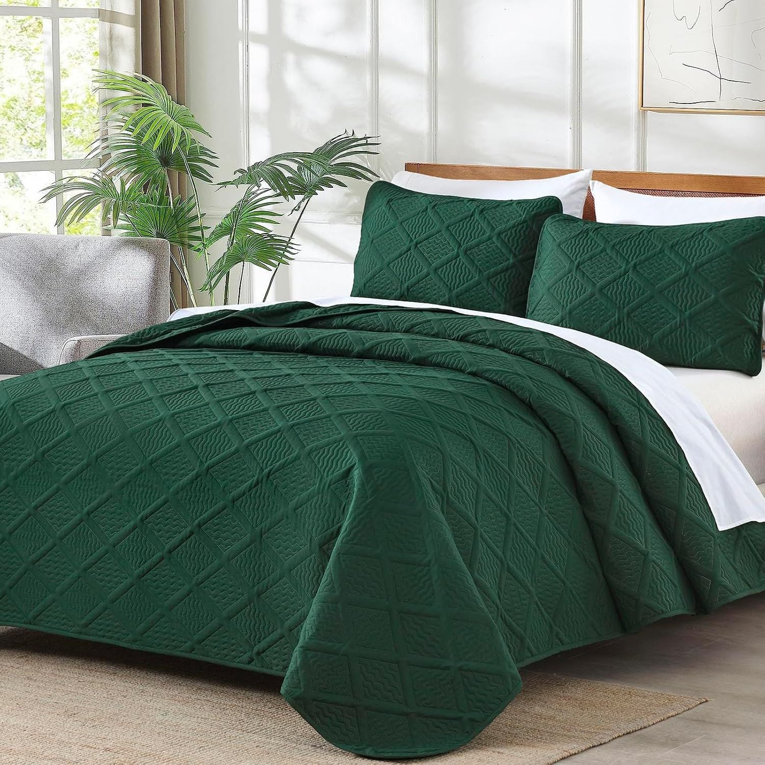 Green Wave Bloom Bedspread Coverlet 3 Piece Set