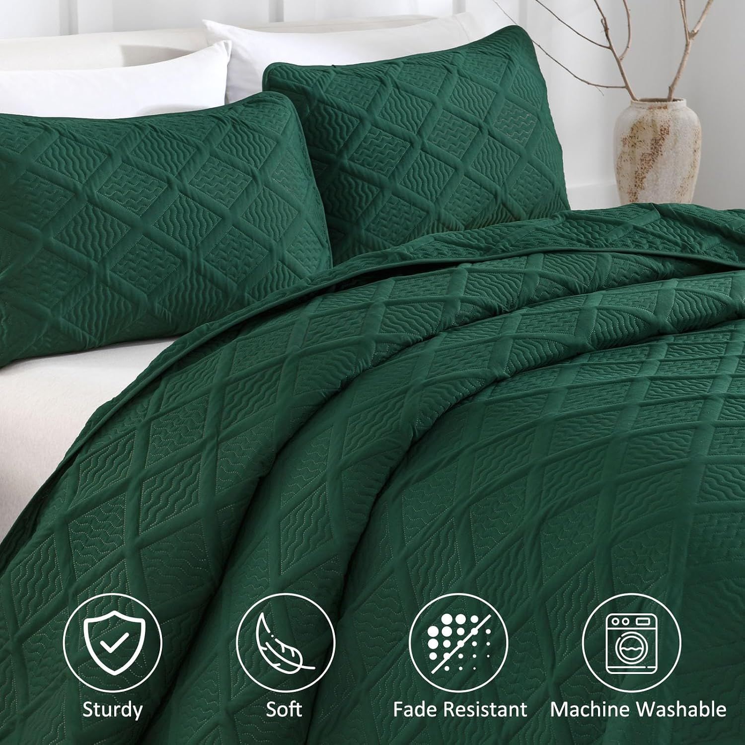 Green Wave Bloom Bedspread Coverlet 3 Piece Set