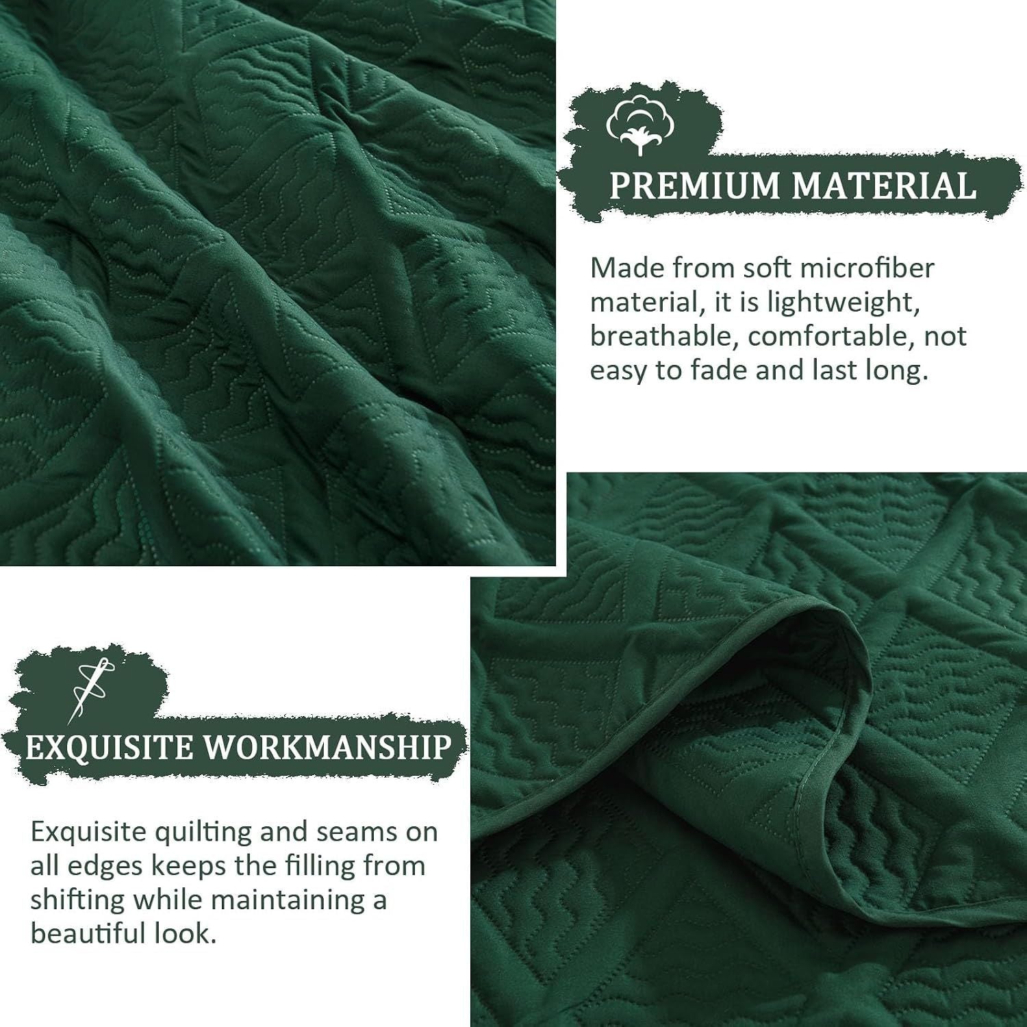 Green Wave Bloom Bedspread Coverlet 3 Piece Set