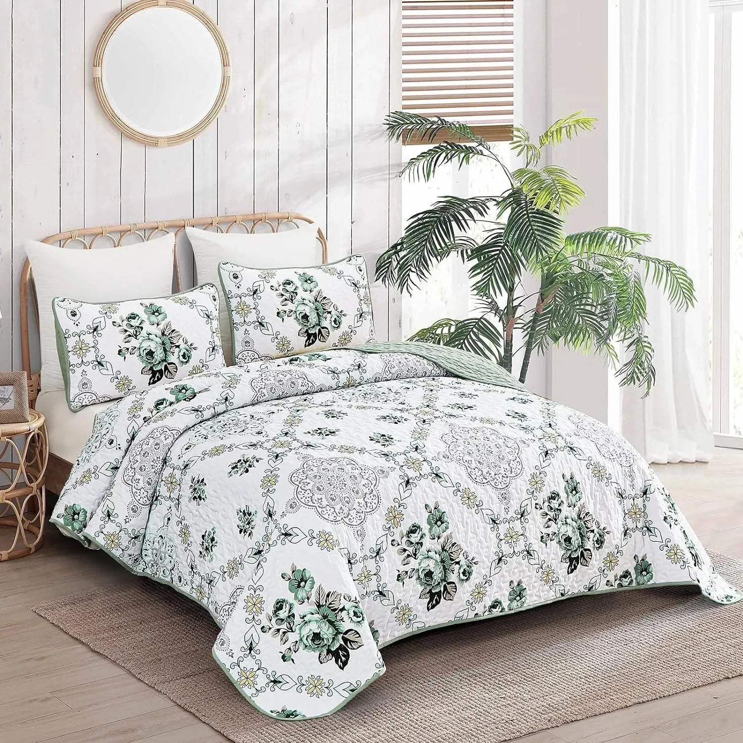 Sage Fiore Medallion Bloom Quilt / Doona / Duvet Cover set